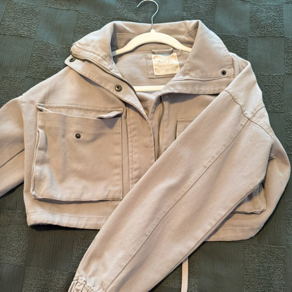 Altar'd State Cropped Beige Denim Jacket